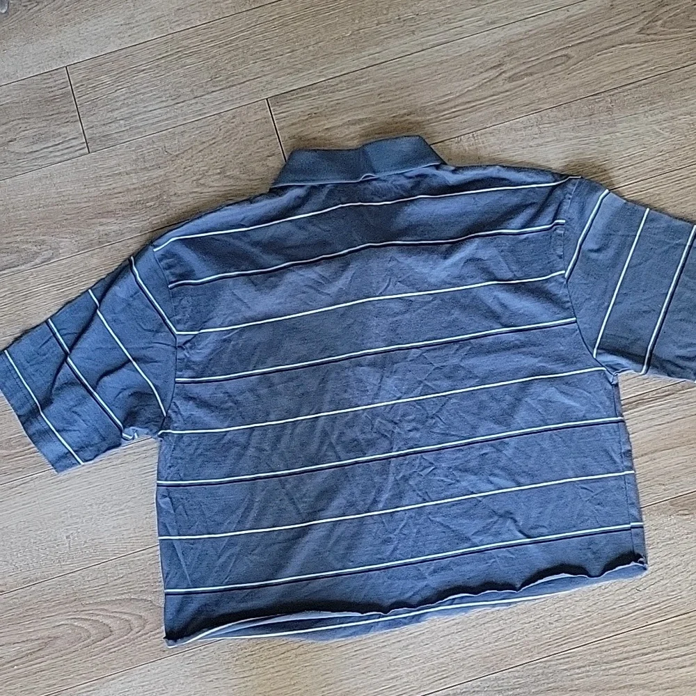 Preppy cut off collard shirt 👕 blue L XL - Picture 7 of 8